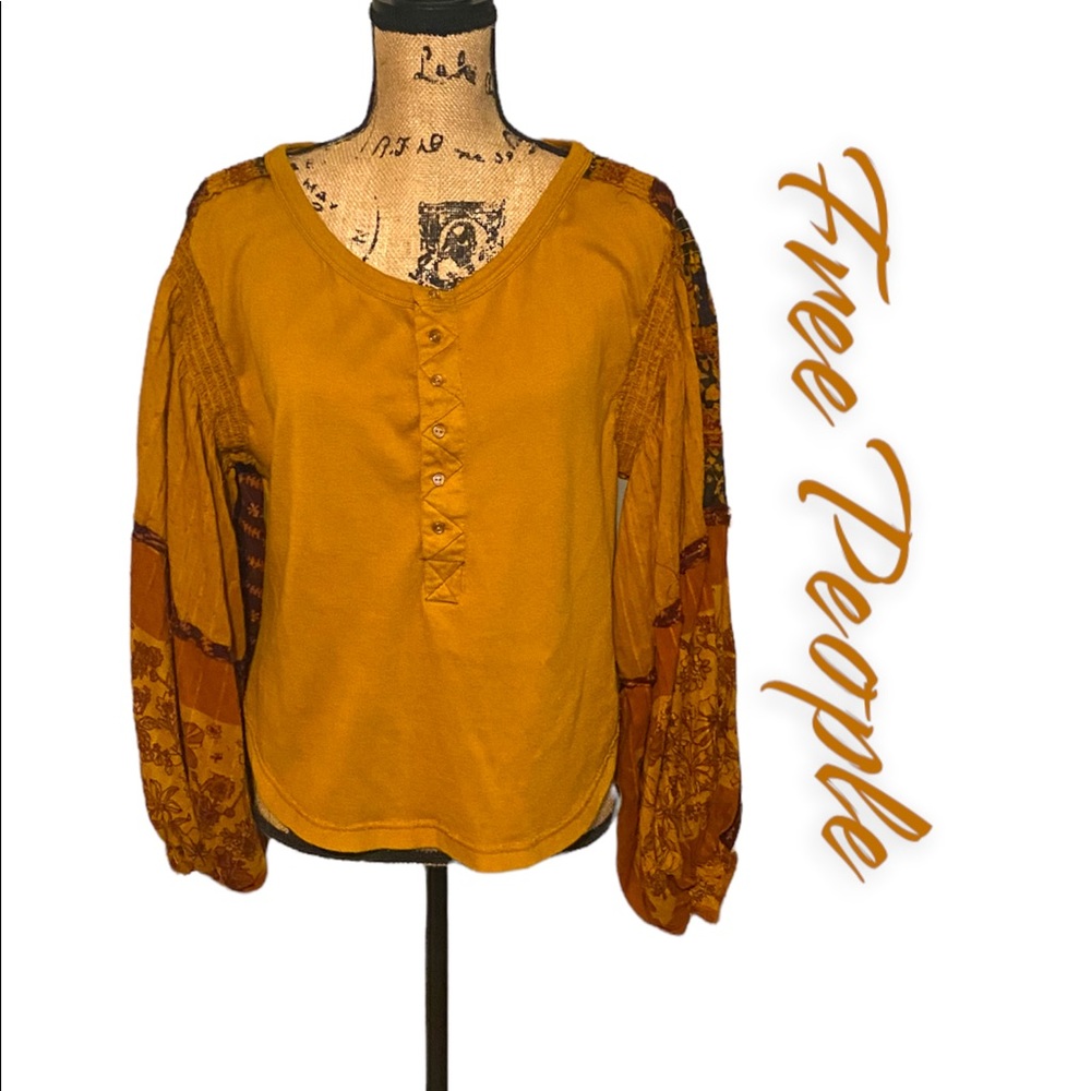 Free People Yellow Light Magic Henley Blouse Sz Small - Picture 2 of 9